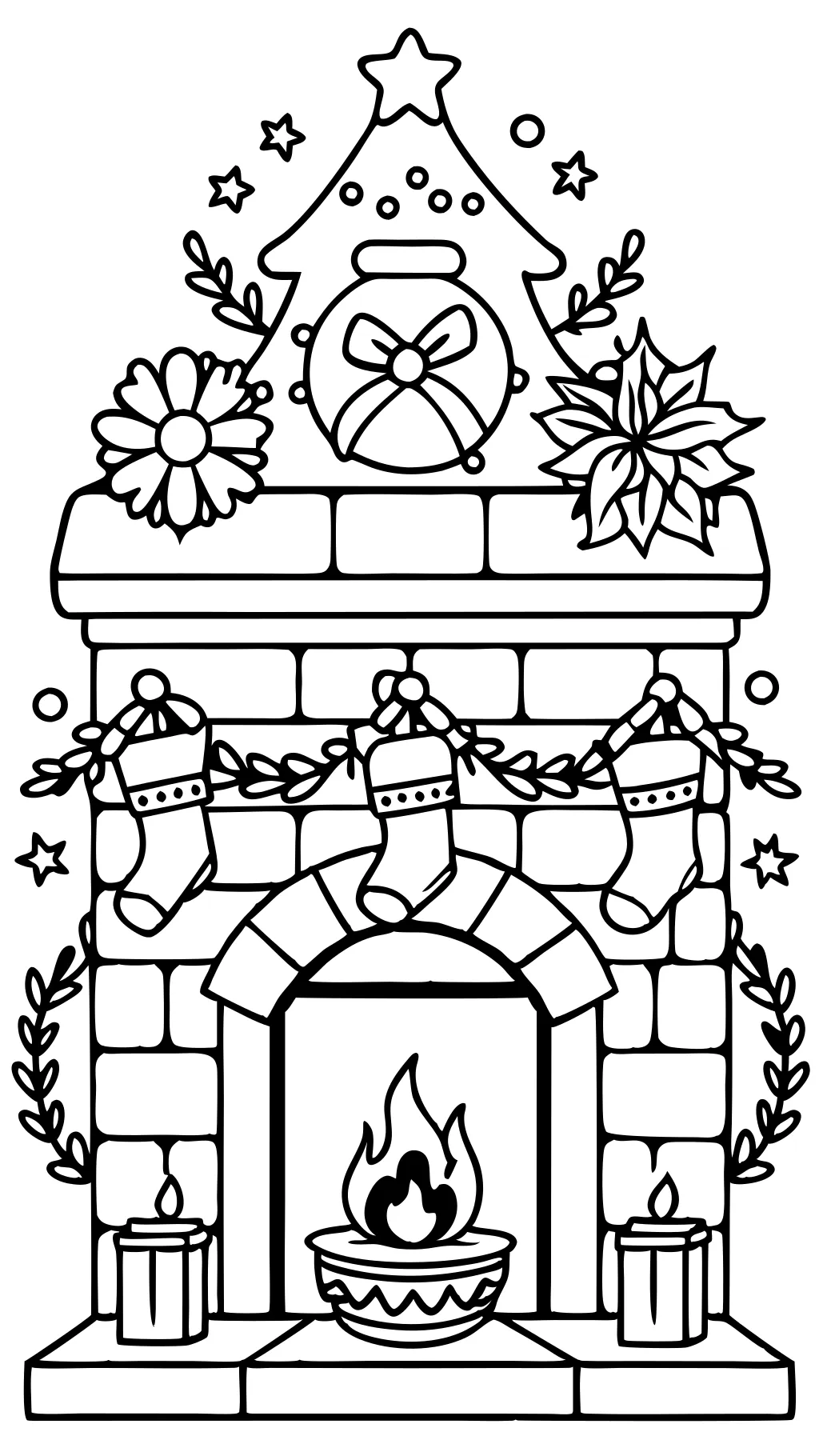 christmas fireplace coloring page